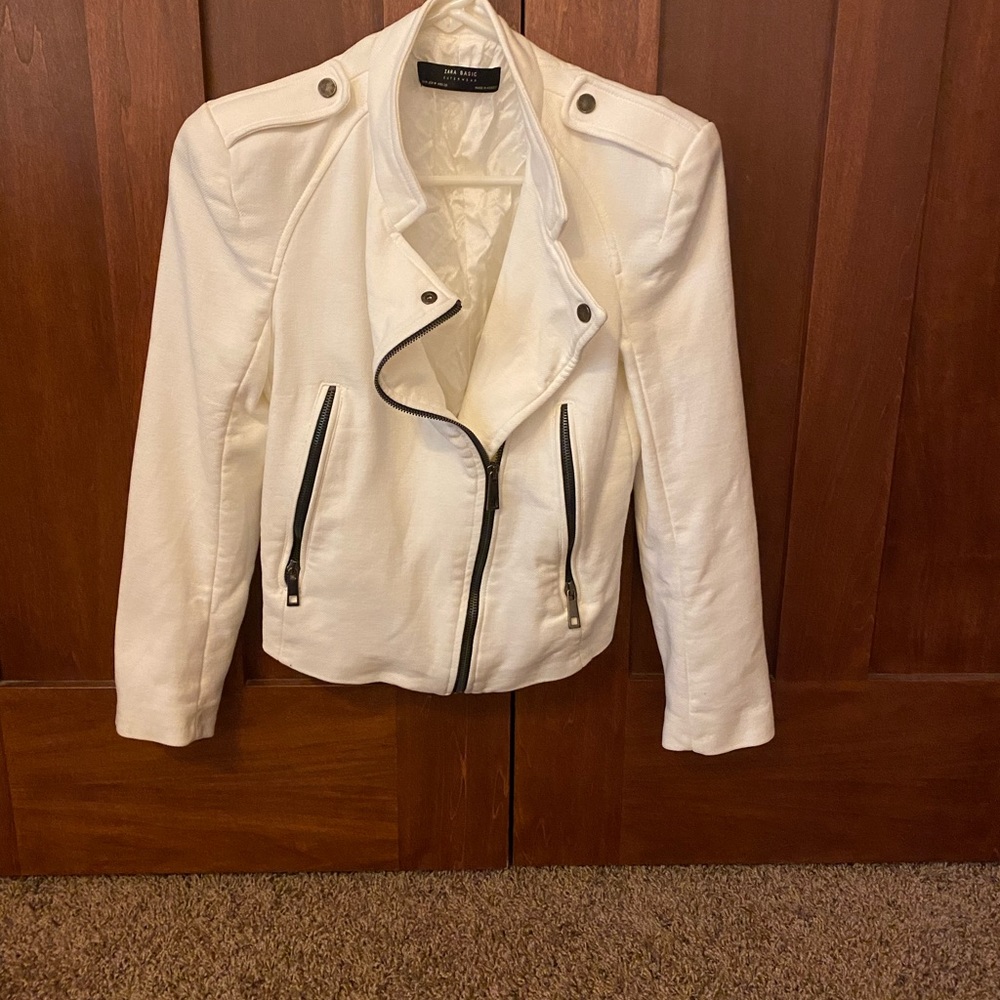 Zara White Moto Jacket Size Medium Worn Once